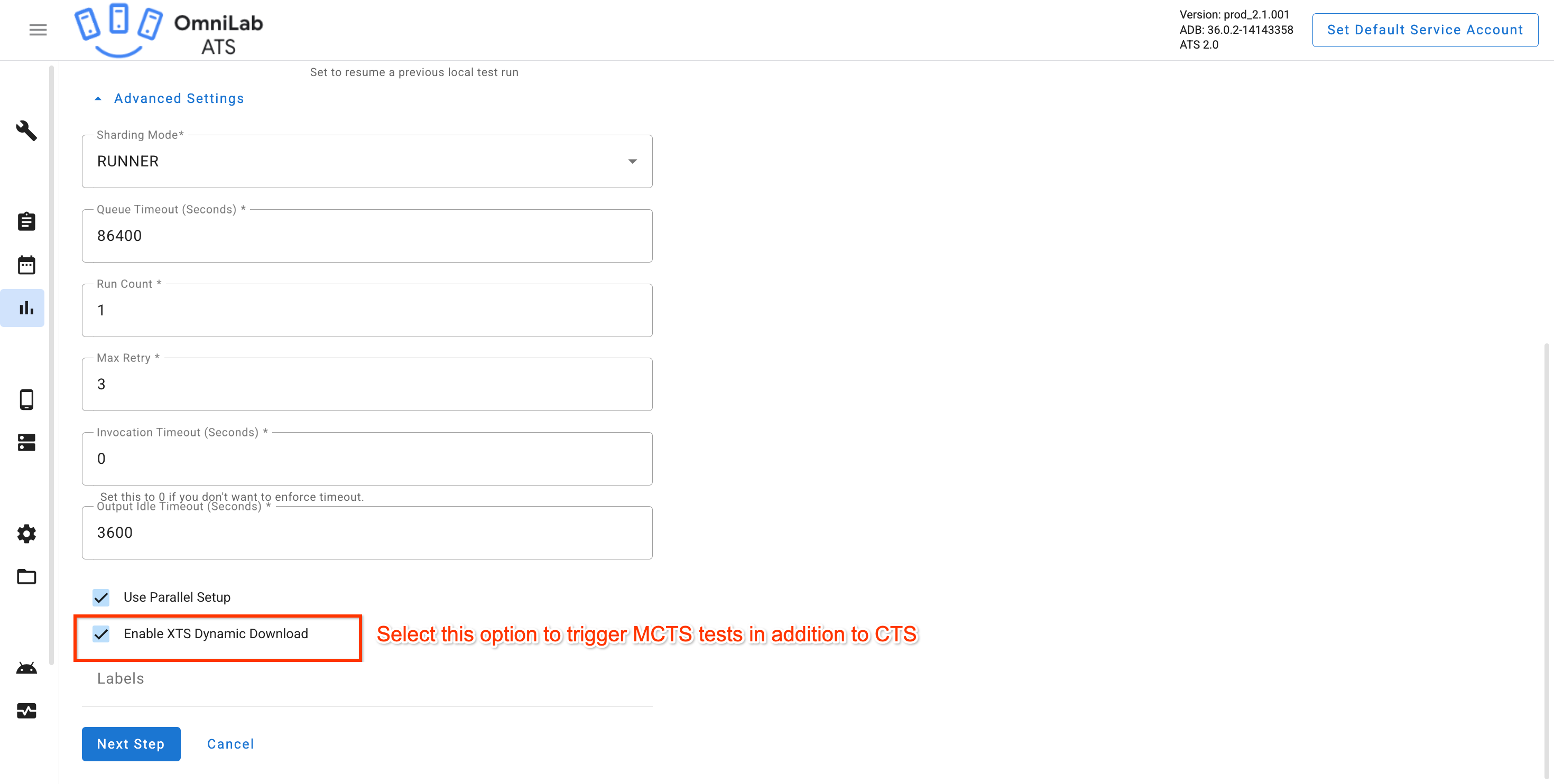 MCTS test in test list