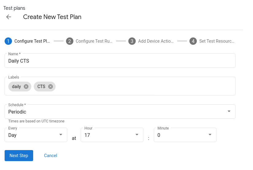 Configurer le plan de test