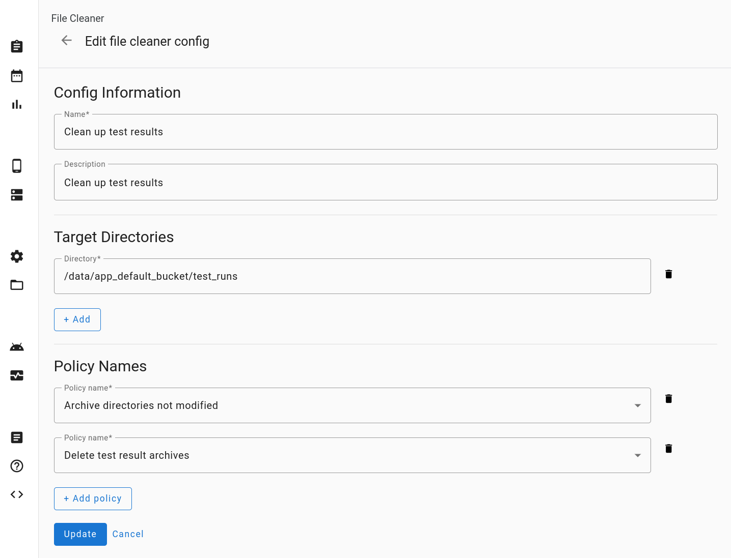 Modifier la configuration du nettoyage de fichiers