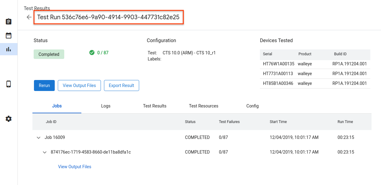 Esecuzione precedente del test locale