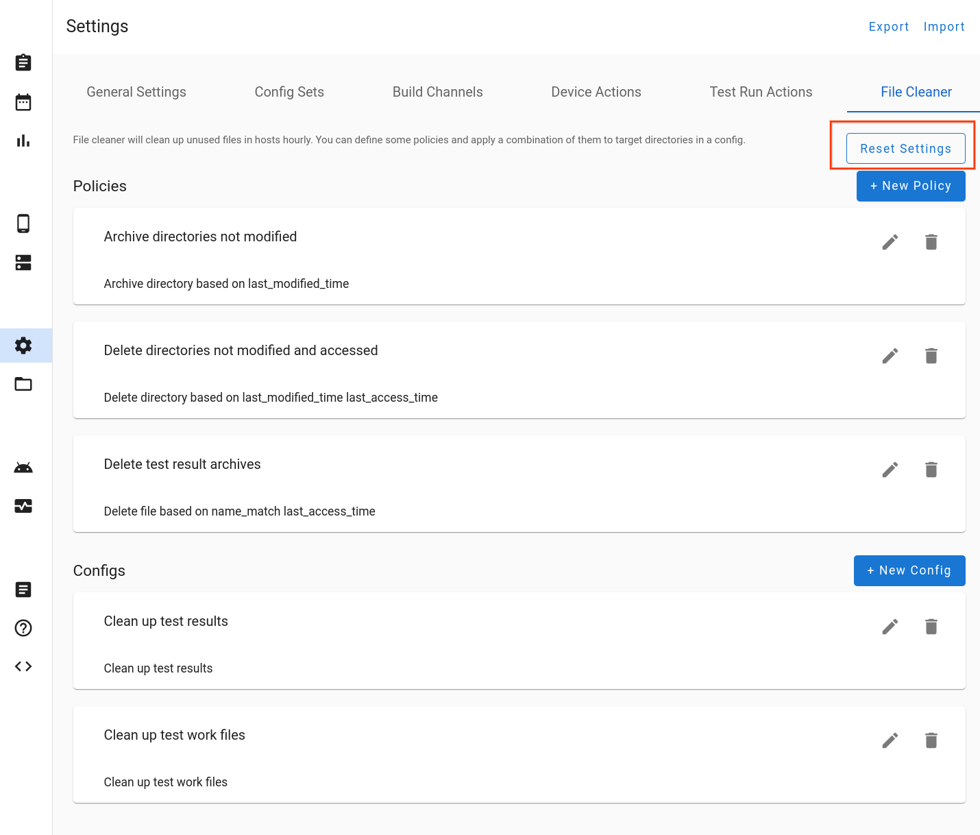 Restablece la configuración del limpiador de archivos