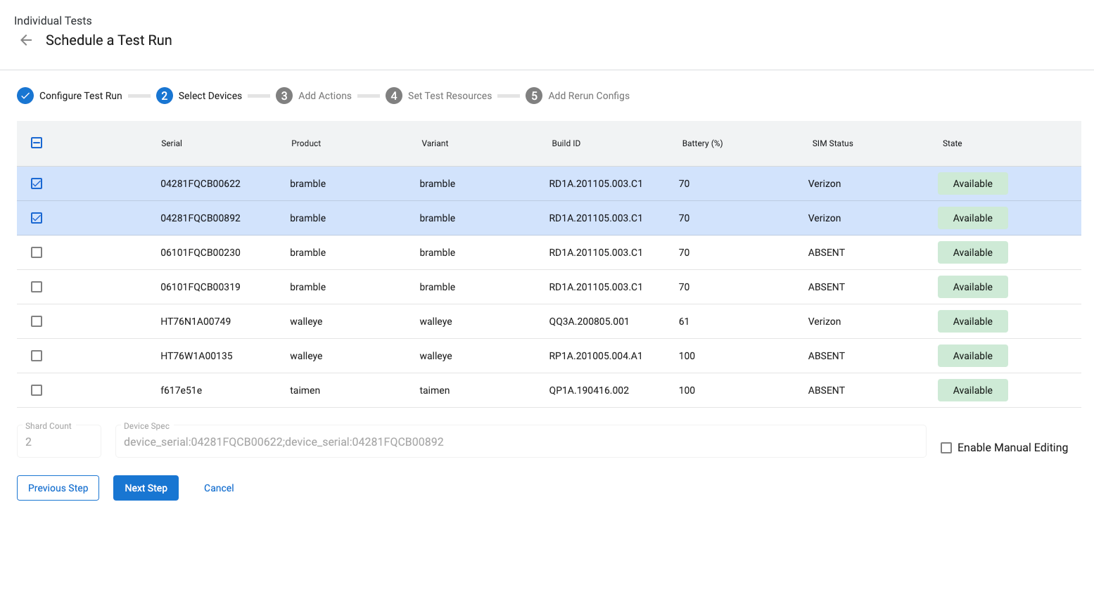 Sélectionnez les appareils