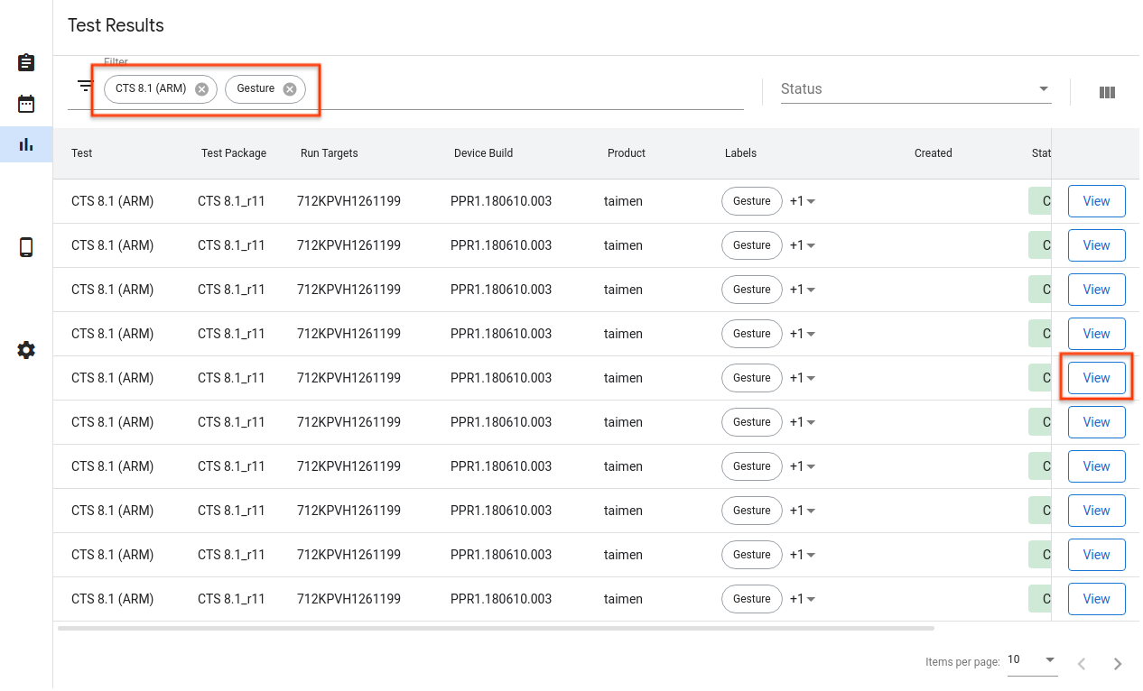 รายการการดำเนินการทดสอบ