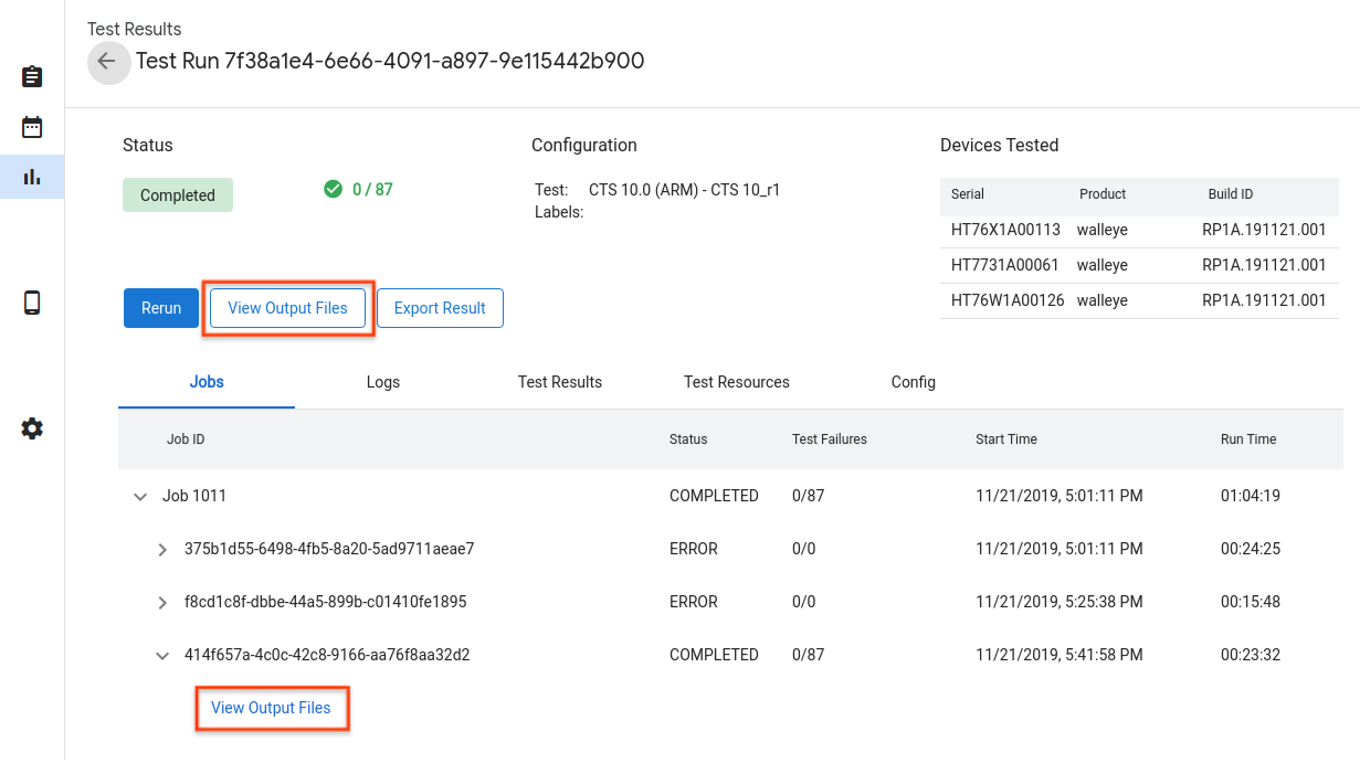 Résultats de l'exécution du test