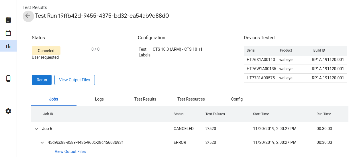สถานะการวิ่งทดสอบ