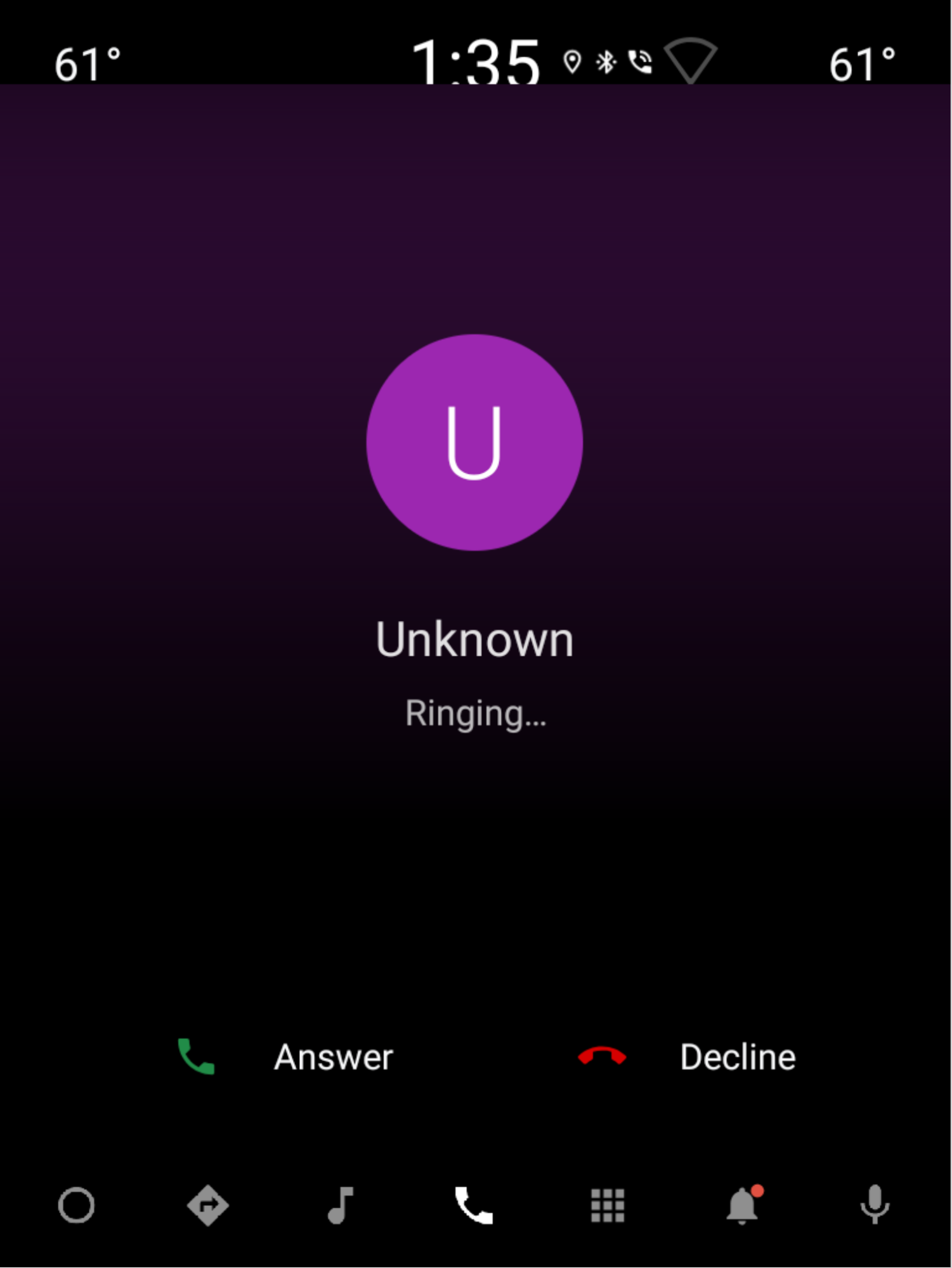 Incoming call page in portrait mode