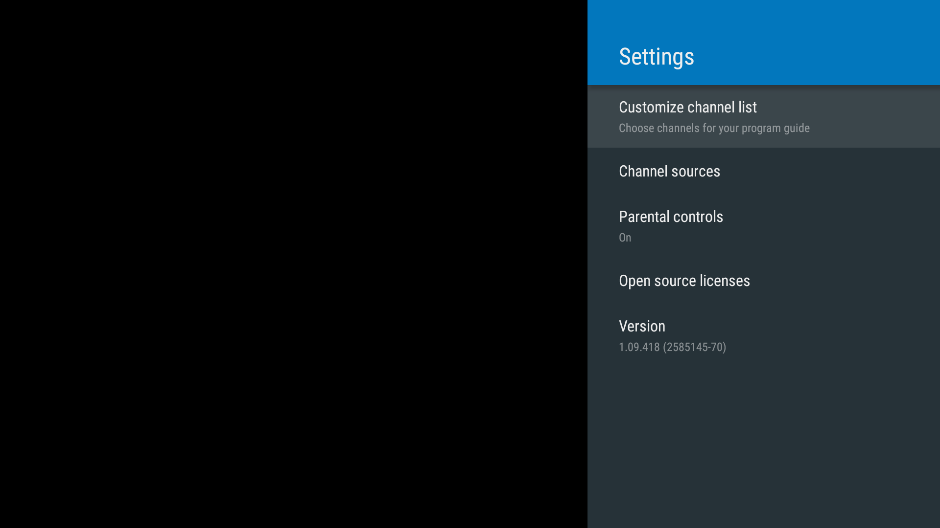 Ouvrez la liste des chaînes dans "Paramètres".