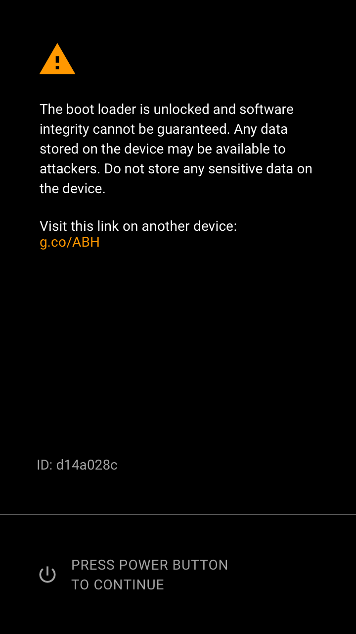 Orange device warning screen