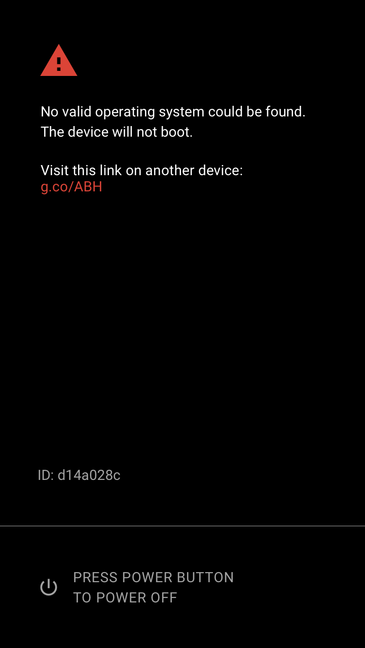 Red corrupt device warning screen