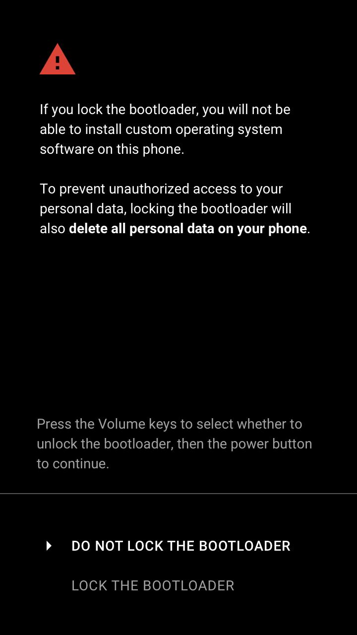デバイスのロック確認の警告画面