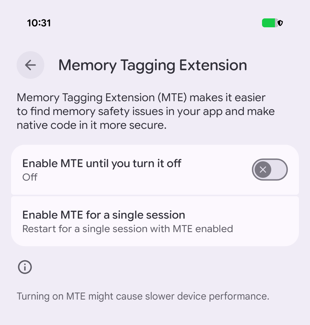 MTE 개발자 옵션