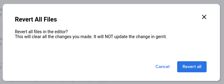 Boîte de dialogue de confirmation "Revert all files" (Annuler les modifications dans tous les fichiers)